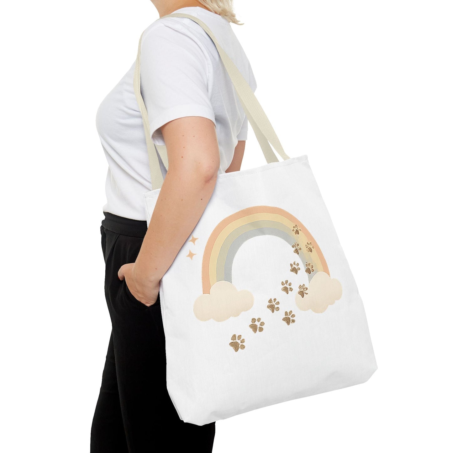 Floral Paw Print Tote Bag – Pet Remembrance Gift with Roses and Leaves