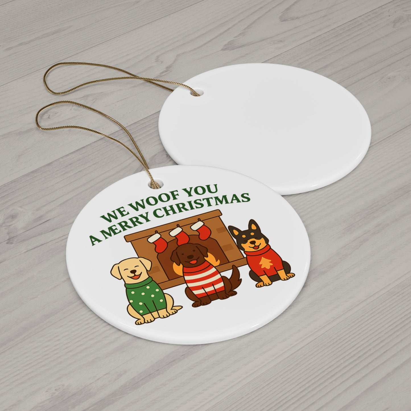 We Woof You a Merry Christmas Ornament – Personalized Dogs by Fireplace Keepsake