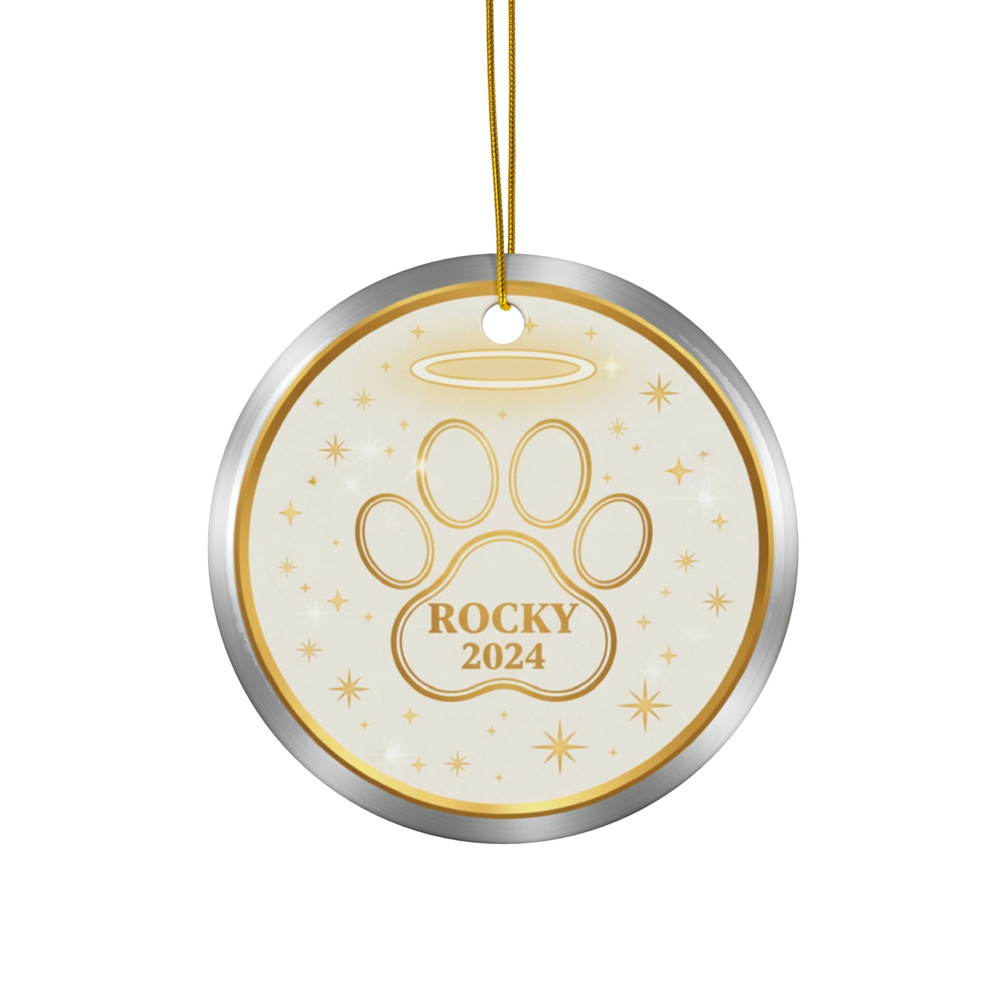 Double Paw Print Christmas Ornament – Personalized Pet Name & Year Keepsake