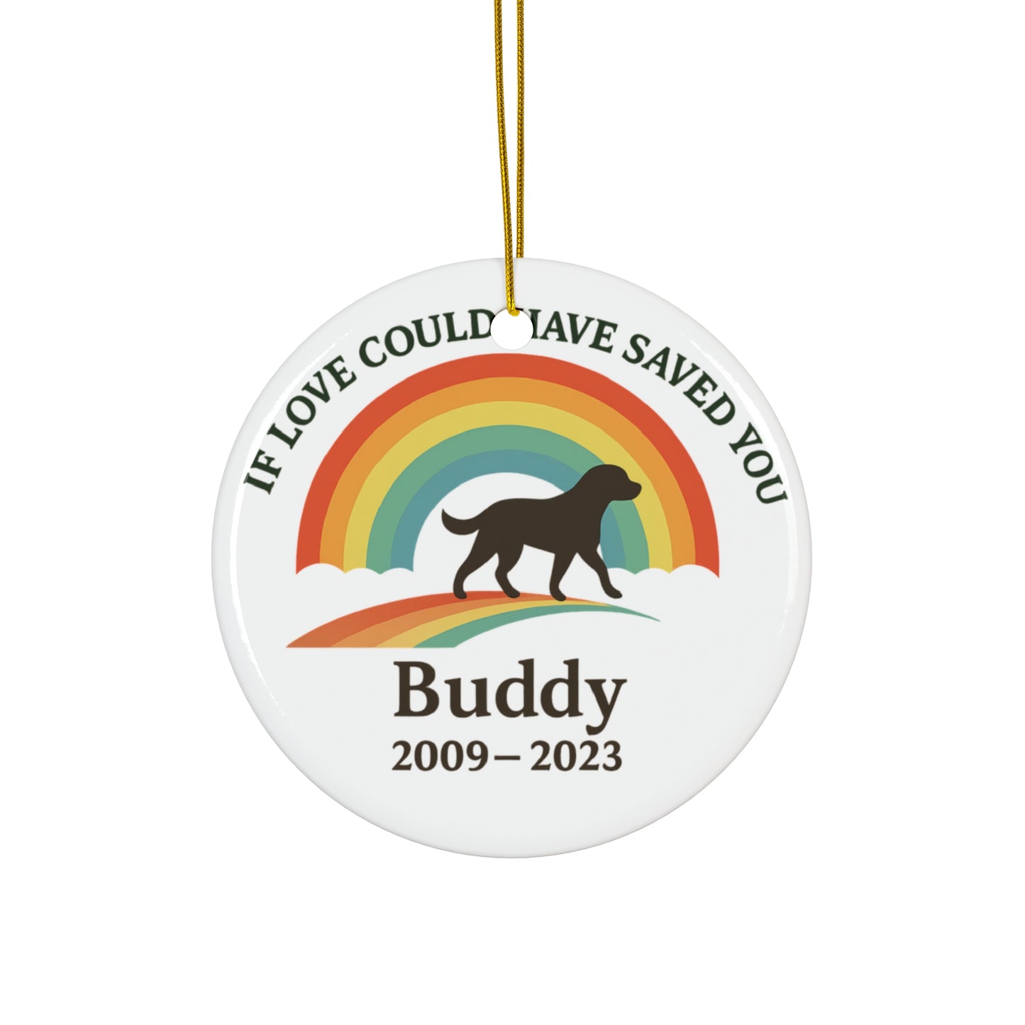 Rainbow Bridge Pet Memorial Ornament – Personalized Dog Silhouette with Name & Years