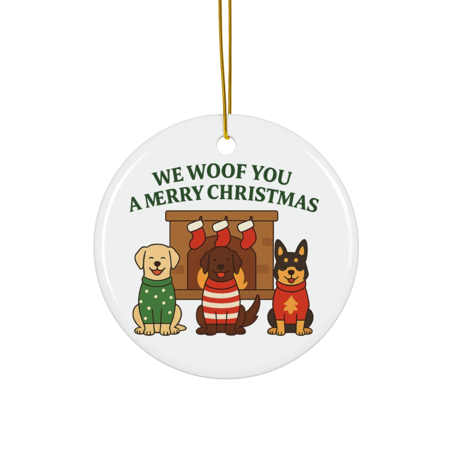 We Woof You a Merry Christmas Ornament – Personalized Dogs by Fireplace Keepsake