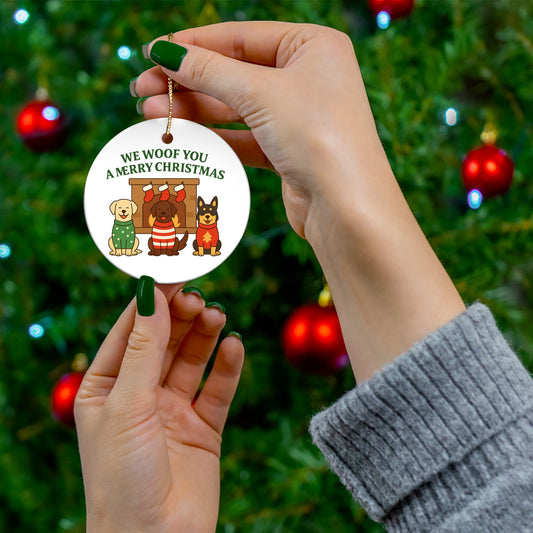 We Woof You a Merry Christmas Ornament – Personalized Dogs by Fireplace Keepsake