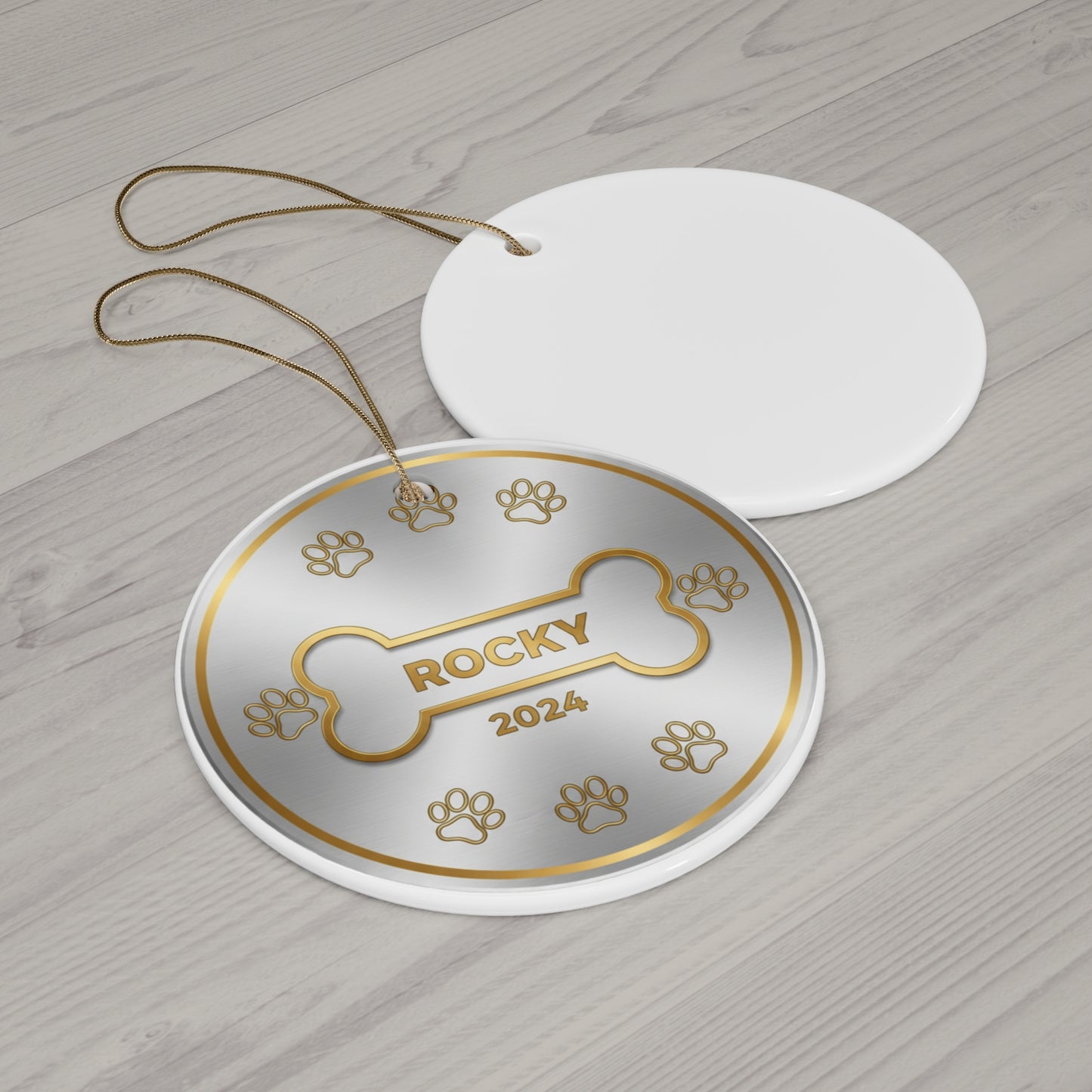 Dog Bone Christmas Ornament – Personalized Pet Name & Year Keepsake