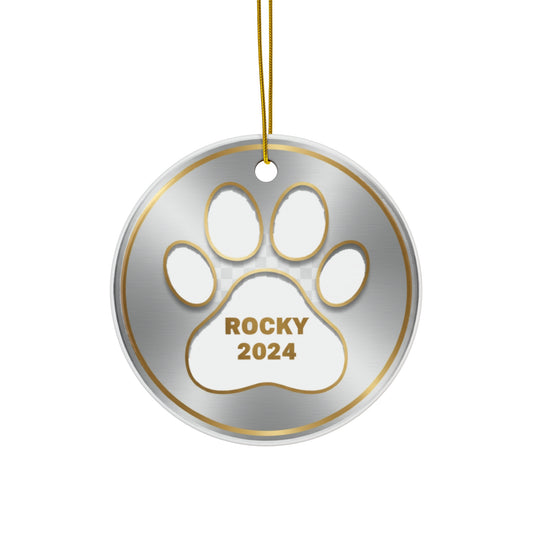 Silver Paw Print Christmas Ornament – Personalized Pet Name & Year Keepsake
