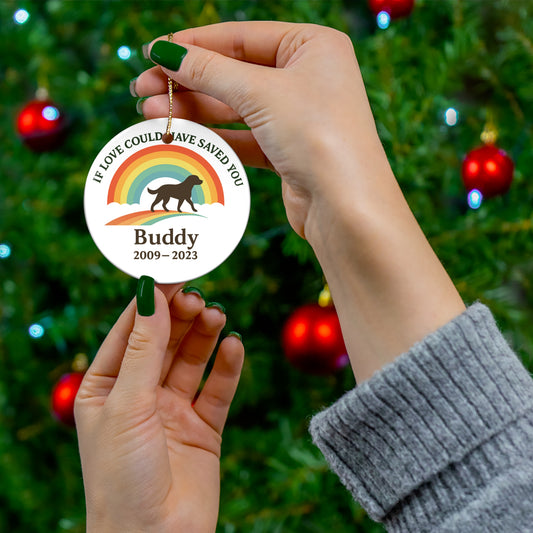Rainbow Bridge Pet Memorial Ornament – Personalized Dog Silhouette with Name & Years