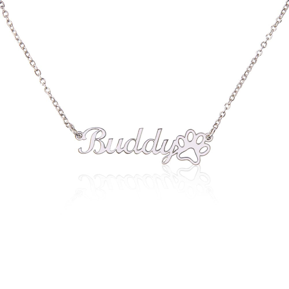 Forever in My Heart – Custom Pet Name Necklace with Paw Print