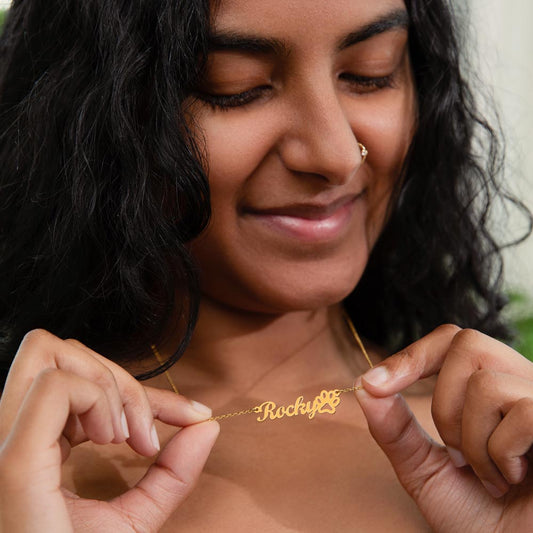 Forever in My Heart – Custom Pet Name Necklace with Paw Print