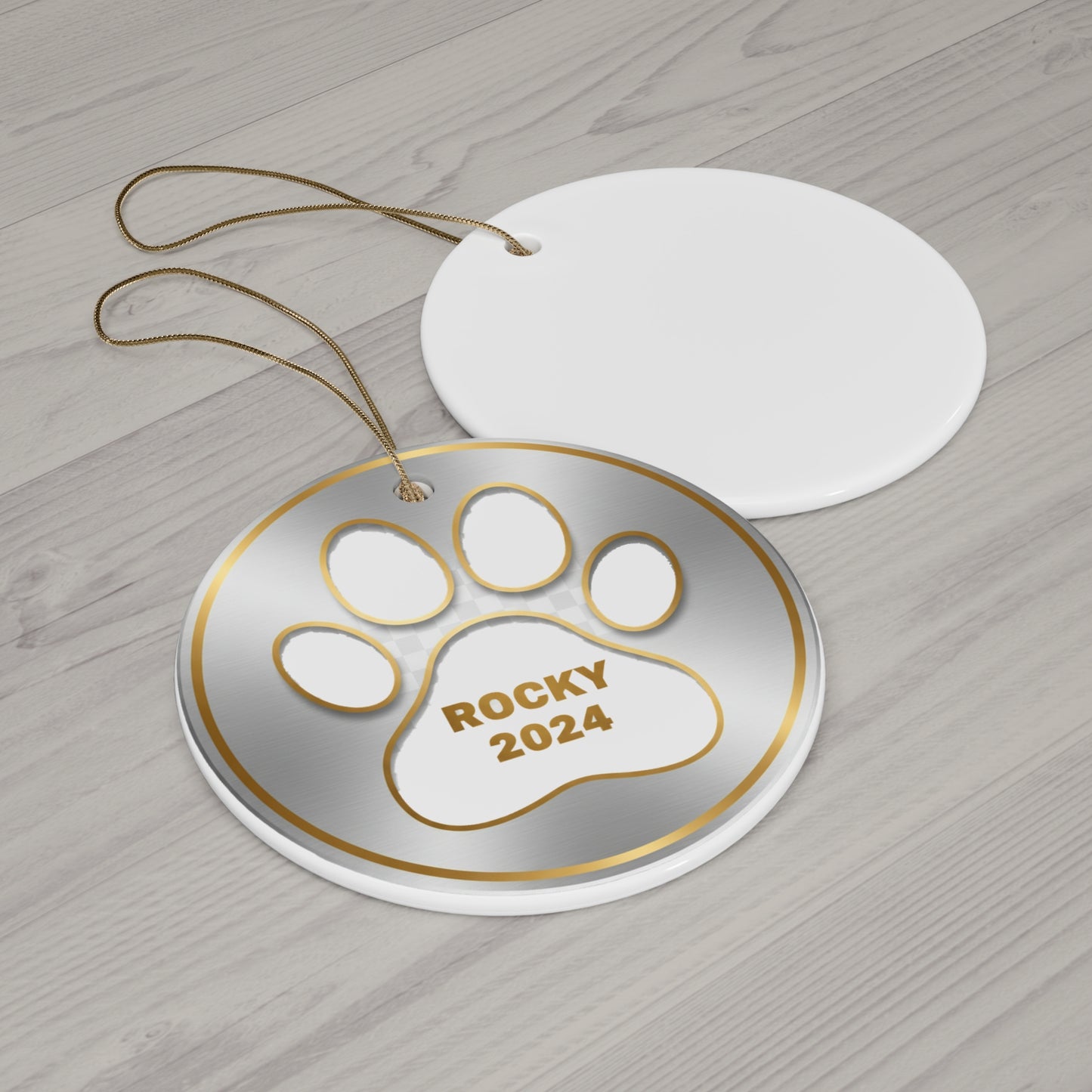 Silver Paw Print Christmas Ornament – Personalized Pet Name & Year Keepsake