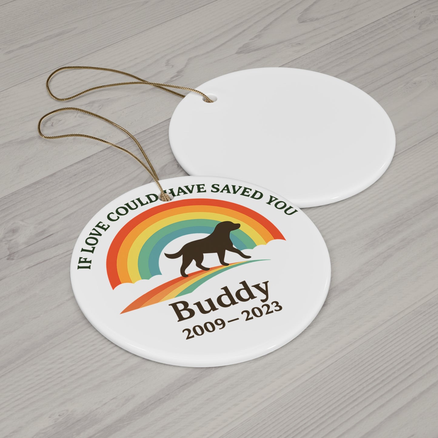 Rainbow Bridge Pet Memorial Ornament – Personalized Dog Silhouette with Name & Years
