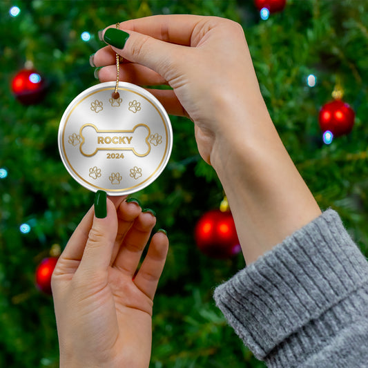 Dog Bone Christmas Ornament – Personalized Pet Name & Year Keepsake