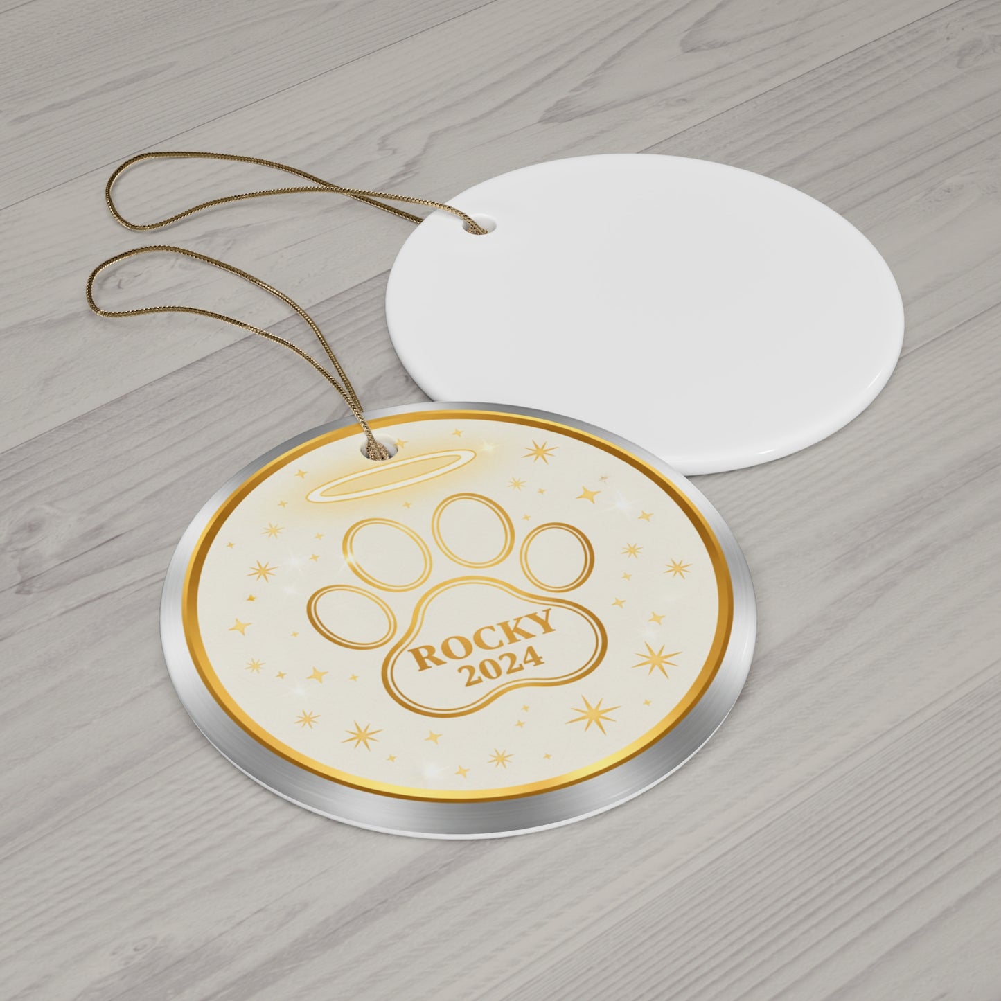 Double Paw Print Christmas Ornament – Personalized Pet Name & Year Keepsake