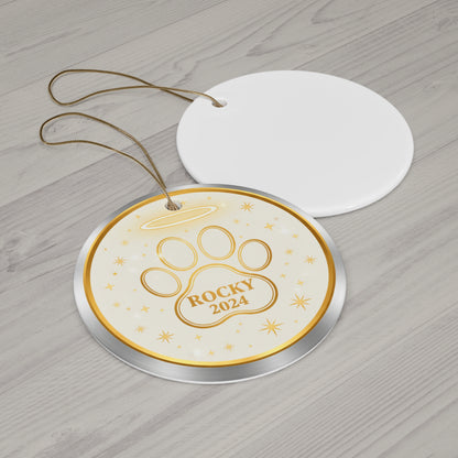 Double Paw Print Christmas Ornament – Personalized Pet Name & Year Keepsake