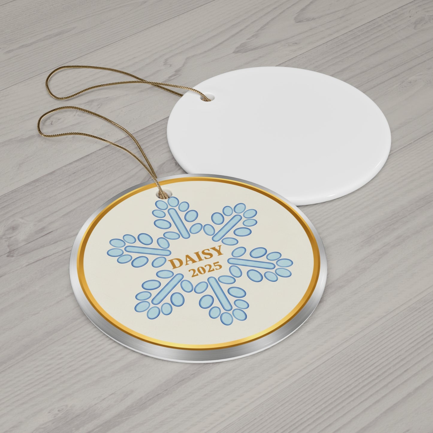 ChatGPT said:  Snowflake Paw Print Christmas Ornament – Personalized Pet Name & Year Keepsake