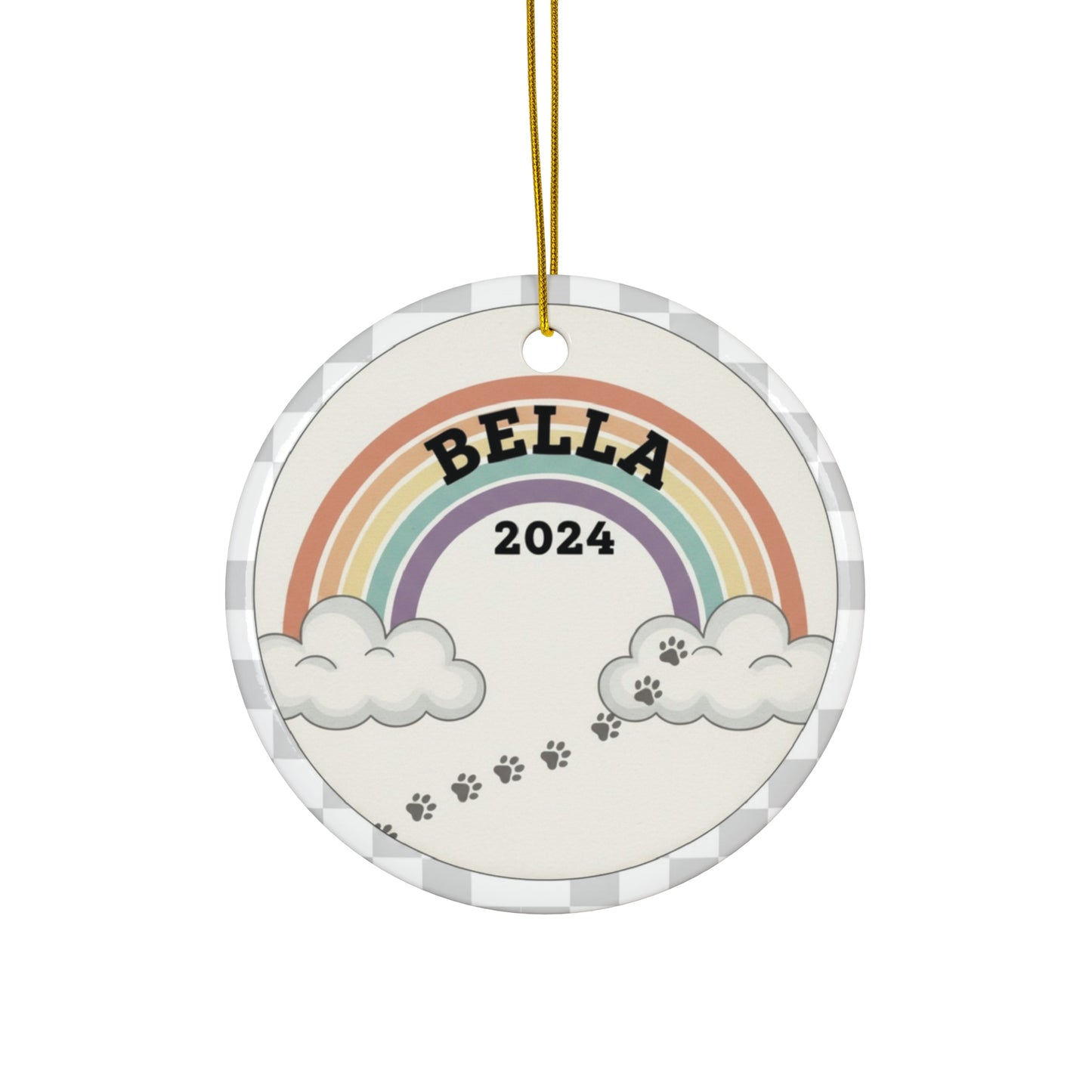 ChatGPT said:  Rainbow Bridge Pet Memorial Ornament – Personalized Paw Print Tribute with Name & Year