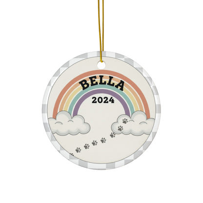 ChatGPT said:  Rainbow Bridge Pet Memorial Ornament – Personalized Paw Print Tribute with Name & Year