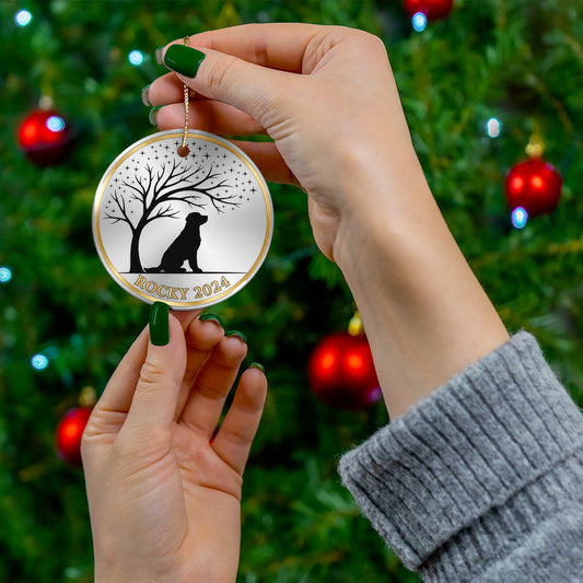 Dog Under Tree Christmas Ornament – Personalized Pet Memorial Keepsake with Name & Year