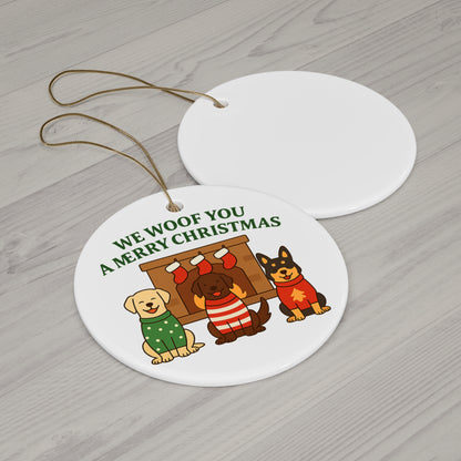 We Woof You a Merry Christmas Ornament – Personalized Dogs by Fireplace Keepsake