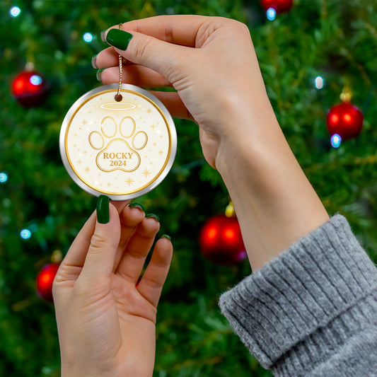 Double Paw Print Christmas Ornament – Personalized Pet Name & Year Keepsake