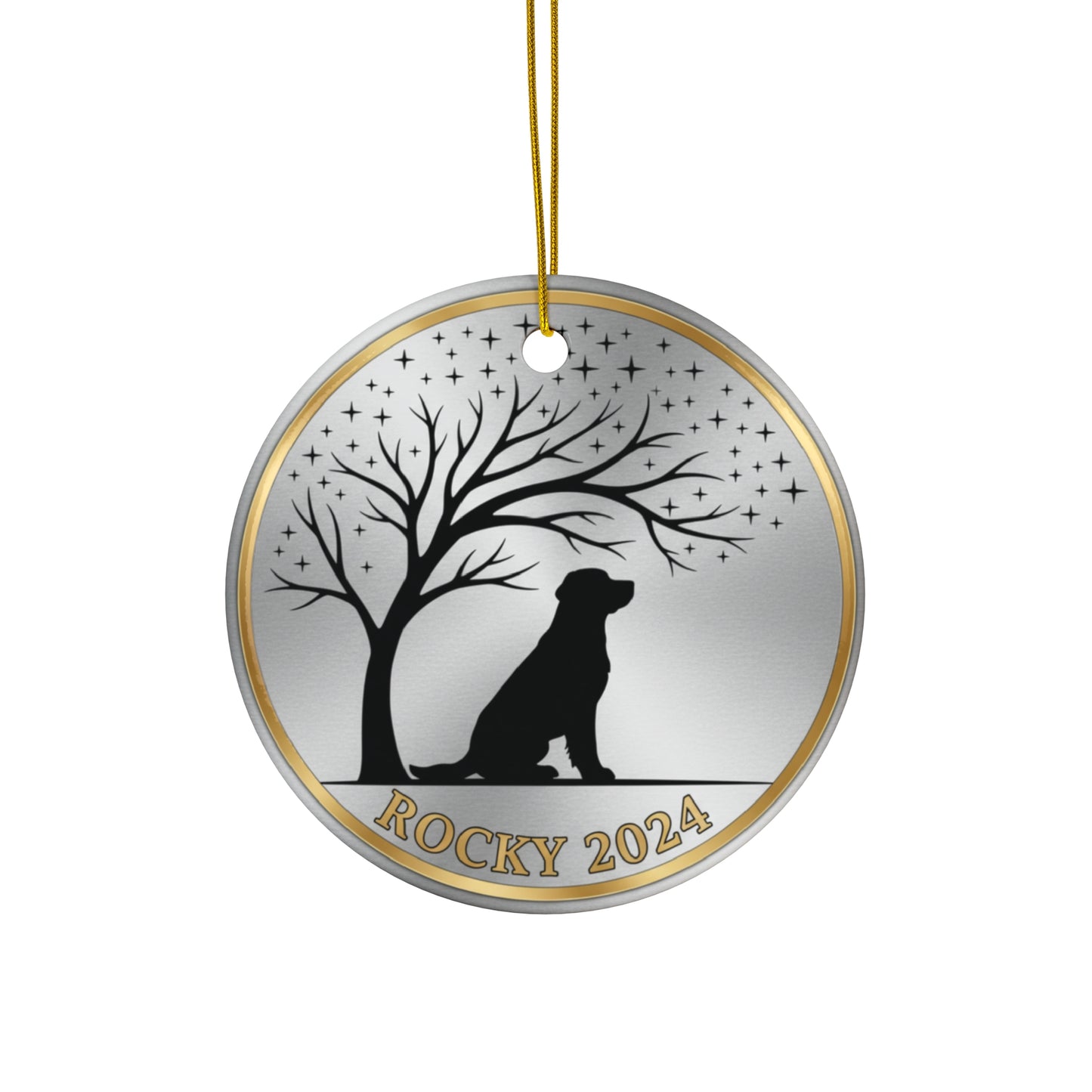 Dog Under Tree Christmas Ornament – Personalized Pet Memorial Keepsake with Name & Year