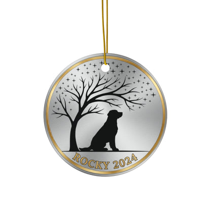 Dog Under Tree Christmas Ornament – Personalized Pet Memorial Keepsake with Name & Year