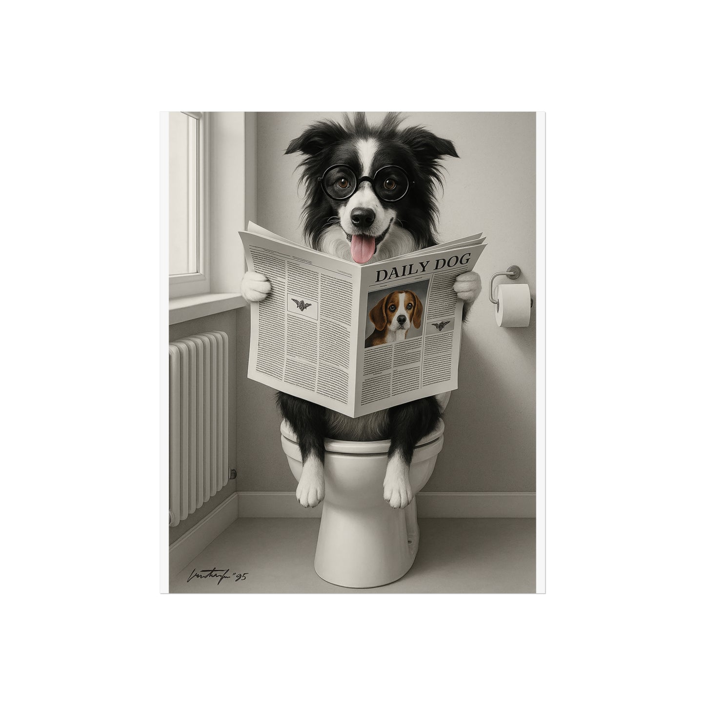 Whimsical Dog Art Print, Funny Humor Poster for Pet Lovers, Home Decor, Gift for Dog Owners, Bathroom Wall Art