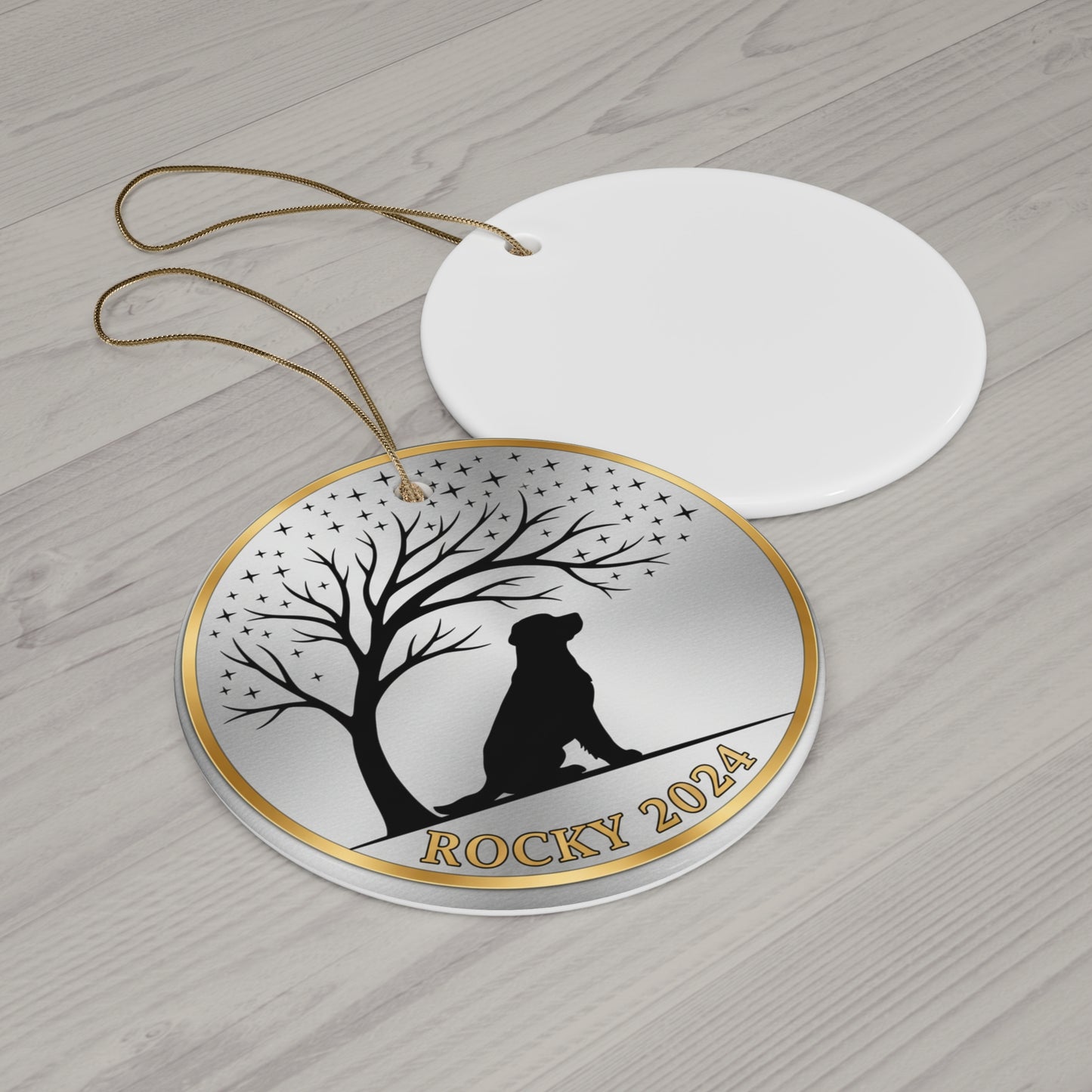 Dog Under Tree Christmas Ornament – Personalized Pet Memorial Keepsake with Name & Year