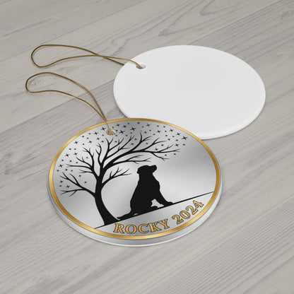 Dog Under Tree Christmas Ornament – Personalized Pet Memorial Keepsake with Name & Year