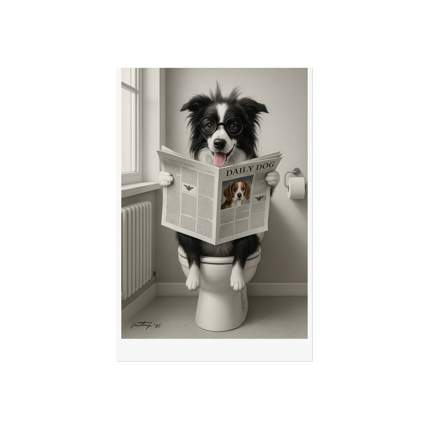 Whimsical Dog Art Print, Funny Humor Poster for Pet Lovers, Home Decor, Gift for Dog Owners, Bathroom Wall Art