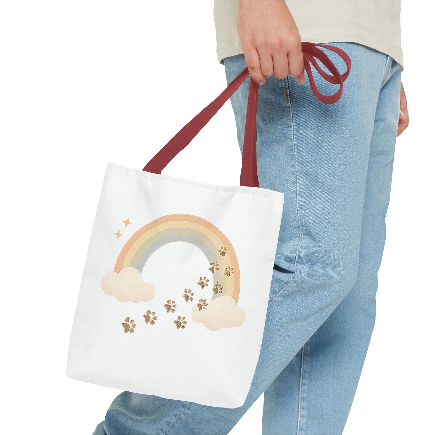 Floral Paw Print Tote Bag – Pet Remembrance Gift with Roses and Leaves