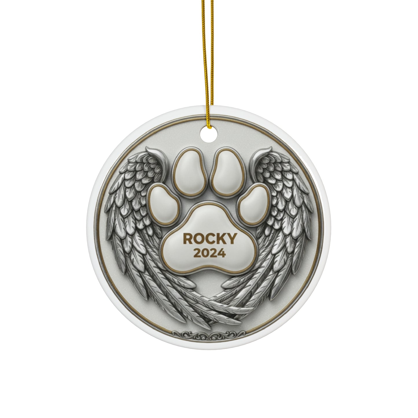 Angel Wings Paw Print Christmas Ornament – Personalized Pet Memorial Keepsake with Name & Year