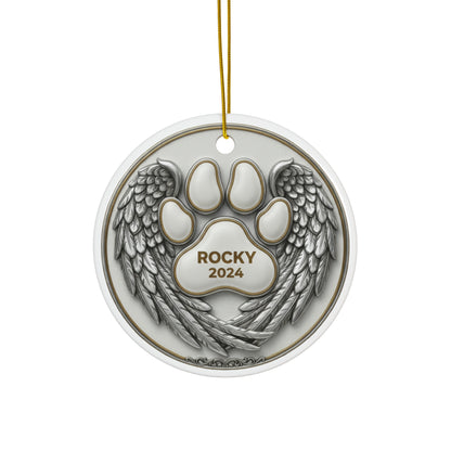 Angel Wings Paw Print Christmas Ornament – Personalized Pet Memorial Keepsake with Name & Year