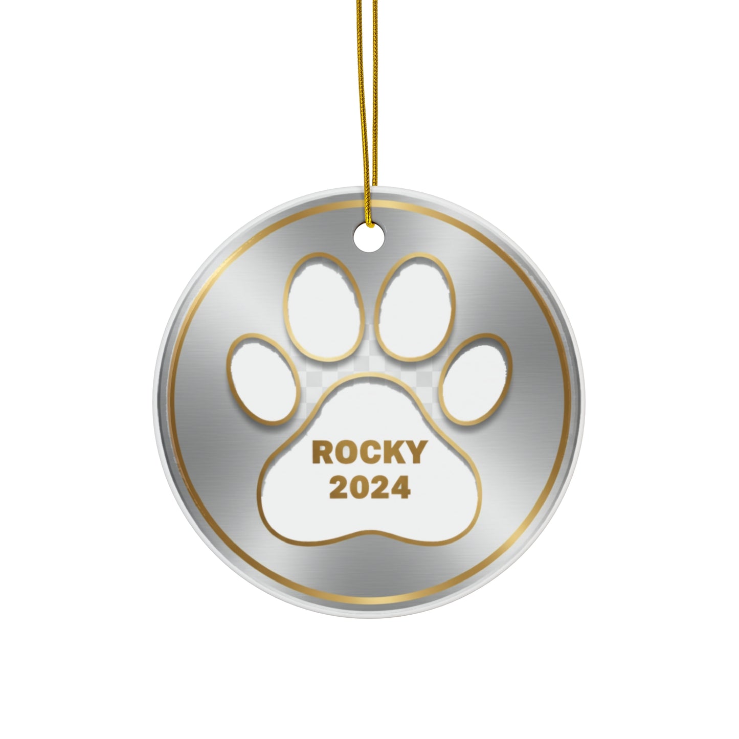 Silver Paw Print Christmas Ornament – Personalized Pet Name & Year Keepsake