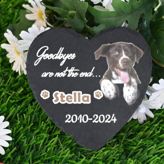 Personalized Heart Shaped Pet Memorial Stone Slate Stone, Pet Memorial Stone Gift With Photo