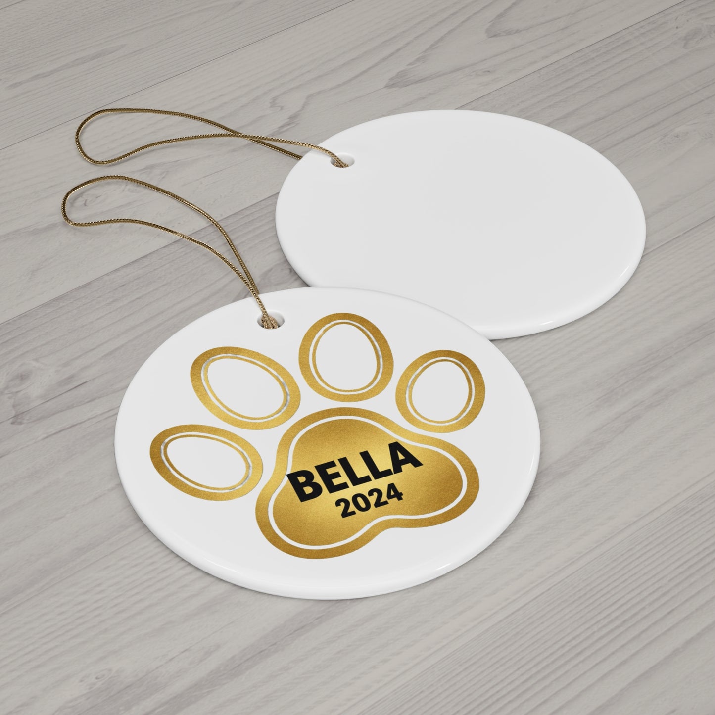 Gold Paw Print Pet Memorial Ornament – Personalized Name & Year Keepsake