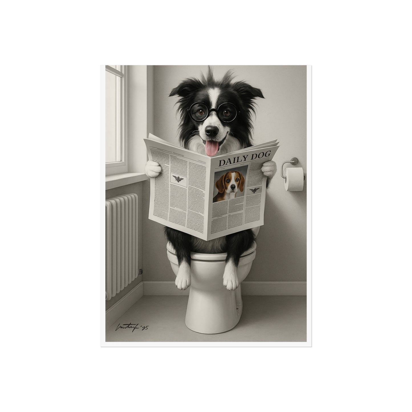 Whimsical Dog Art Print, Funny Humor Poster for Pet Lovers, Home Decor, Gift for Dog Owners, Bathroom Wall Art