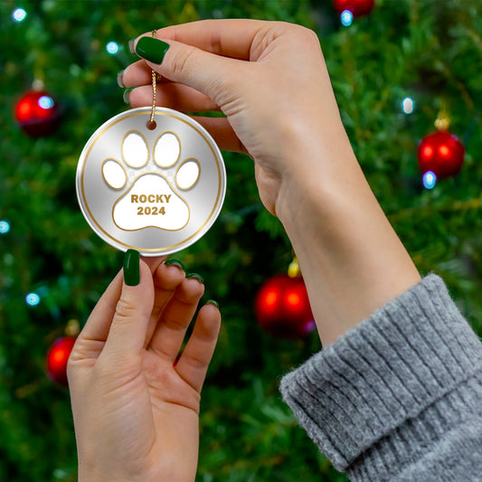 Silver Paw Print Christmas Ornament – Personalized Pet Name & Year Keepsake