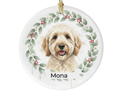 Personalized Pet Ornament with Holiday Wreath Design