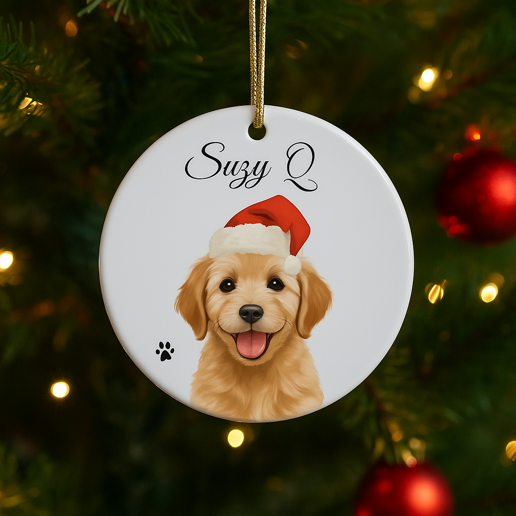 Personalized Pet Christmas Ornament with Santa Hat