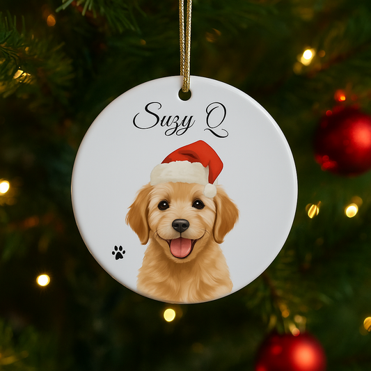 Personalized Pet Christmas Ornament with Santa Hat