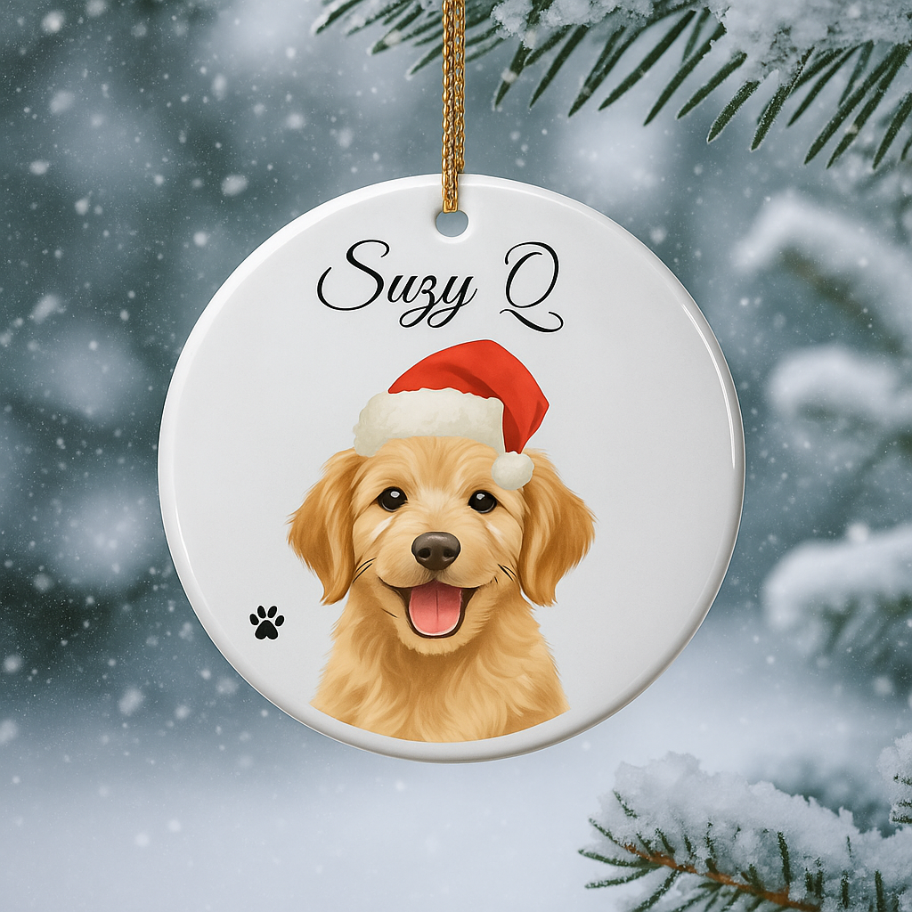 Personalized Pet Christmas Ornament with Santa Hat
