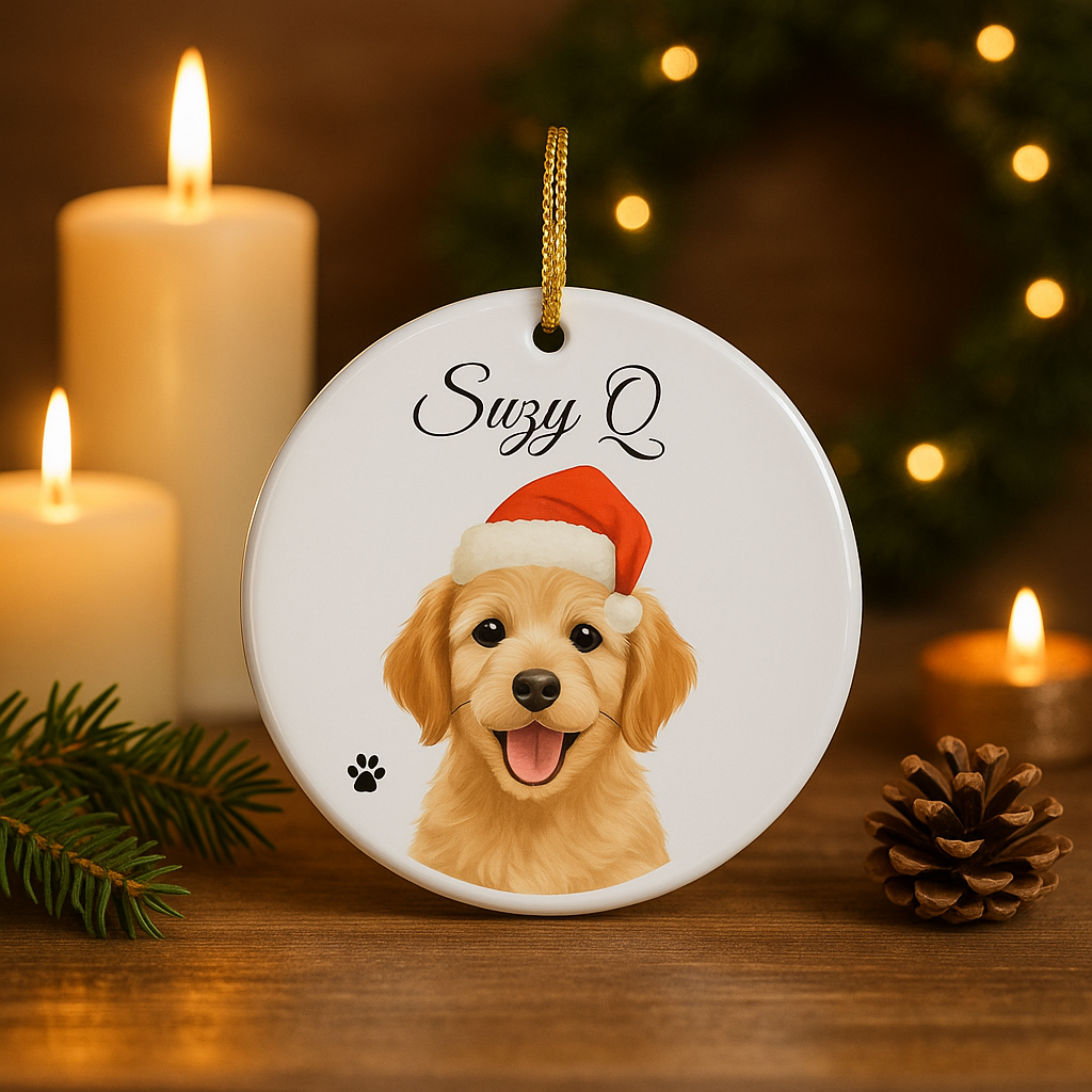 Personalized Pet Christmas Ornament with Santa Hat