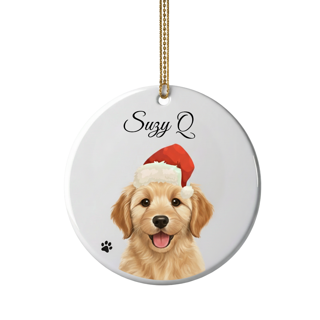 Personalized Pet Christmas Ornament with Santa Hat