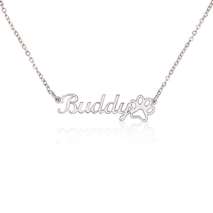 Forever in My Heart – Custom Pet Name Necklace with Paw Print